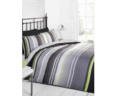 Signature Bettbezug, gestreift, mit Kissenbezügen, Bettwäsche-Set, Grau/Schwarz/Grün/Weiß, Einzelbett