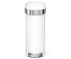 simplehuman, 45 Liter, schmaler Treteimer, weiß Stahl, 10 Jahre Garantie