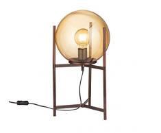 WOFI Innenleuchte, Wohnraum, Tischleuchte, Tischlampe, Leuchte, Lampe, Messing, antikbraun Glas 40 W, Braunfarbig