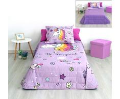 DHestia Tagesdecke für Mädchen, wendbar, für Frühling/Sommer, 100% natürliche Baumwolle, mit Kissen, magisches Einhorn (170 x 260 cm (Größe 90/105 cm), Mehrfarbig, 170 x 260 cm