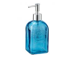 WENKO Seifenspender Vetro eckig - Flüssigseifen-Spender, Spülmittel-Spender Fassungsvermögen: 0,50 l, Glas, 7,5 x 19 x 7,5 cm, blau