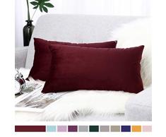 Lewondr Samt Kissenbezug 30x50cm, 2-Set Sanft Einfarbige Moderne Quadratische Kissen Hülle Zierkissenbezüge für Weihnachten Deko, Wohnzimmer, Sofa, Schlafzimmer, Auto, Weinrot