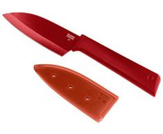 KUHN RIKON COLORI+ Santokumesser klein, gerade Klinge mit Klingenschutz, antihaftbeschichtet, Edelstahl, 22 cm, rot