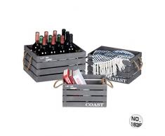 Relaxdays Holzkiste Vintage 3er Set, Maritimer Look, Schriftzug, Obstkiste in 3 Größen, Aufbewahrung & Deko, grau