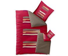 aqua-textil Trend Bettwäsche 135 x 200 cm 2teilig Baumwolle Bettbezug Helina Streifen Rot Grau Beige
