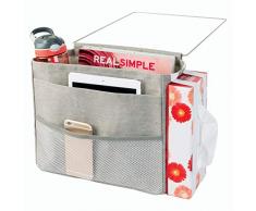 iDesign 04943EU Wren Nachttisch-Organizer für Handy, Tablet, Zeitschriften, Wasserflasche, Fernbedienung, 3 Taschen, 31,75 x 12,7 x 25,4 cm, hellgrau, Cotton