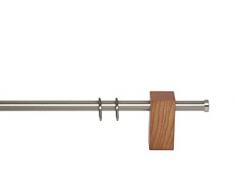 indeko PURE, Gardinenstange Ø 20 mm, Kombination aus Holz und Metall auf Maß, 1-Lauf, eiche-hell, Komplettset mit Zubehör