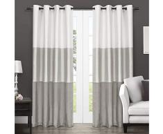 Exclusive Home Vorhänge Chateau gestreifte Kunstseide Fenstervorhang Paneel mit Ösen Oben, 137,2 x 274,3 cm, Schwarze Perle Vorhang-Paneel 54x96 Taubengrau