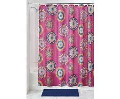 iDesign Padma Medallion Textil Duschvorhang, farbenfroher Vorhang aus Stoff für Badewanne und Duschwanne, pflegeleichte 183 cm x 183 cm große Duschabtrennung, Polyester pink