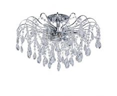 Elegante kompakte Deckenleuchte 6 flammig nickelfarbiges Metall Kristall klar Modern indirektes Licht Lichtspiel Wohnzimmer Schlafzimmer Restaurant Flur exkl.6 * 60W E14