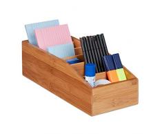 Relaxdays Aufbewahrungsbox Bambus, 6 Fächer, Universal Ordnungsbox für Büro, Bad, Küche, HxBxT: 10 x 14 x 35 cm, Natur