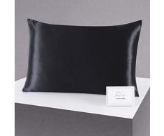 Alaska Bear Kissenbezug aus natürlicher Seide, hypoallergen, 19 Momme, Fadenzahl 600, 100 % Maulbeerseide, Queen-Size-Größe mit verstecktem Reißverschluss Queen 20x30 Z-Black (Diamond Edition)