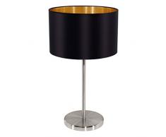 EGLO Tischlampe Maserlo, 1 flammige Textil Tischleuchte, Nachttischlampe aus Stahl und Stoff, Farbe: Nickel matt, schwarz, gold, Fassung: E27, inkl. Schalter