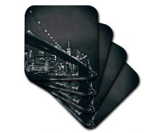 3dRose CST 219800 _ 3 New York Szene der Brooklyn Bridge und Manhattan Skyline bei Nacht Keramik Fliesen Untersetzer (Set von 4)