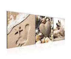 Bilder Feng Shui Strand Wandbild Vlies - Leinwand Bild XXL Format Wandbilder Wohnzimmer Wohnung Deko Kunstdrucke 90 x 30 cm Braun 3 Teilig - MADE IN GERMANY - Fertig zum Aufhängen 504234a