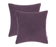 CaliTime Kissenbezüge Kissenhülle 2er-Pack Kissenbezug Supersoft Corduroy Corn Striped Beide Seiten Dekokissenhüllen Cases 45cm x 45cm Deep Purple