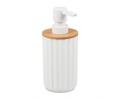 Relaxdays Seifenspender, rund, modern, nachfüllbar, Pumpkopf, Bambus & Kunststoff, Bad Flüssigseifenspender, weiß/natur