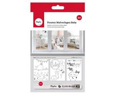 Rayher 70039000 Malvorlagen für Fensterdeko mit Kreidemarker, Fensterbilder zum Malen für Geburt und Baby, 3 Vorlagen mit Kreidestift, 59,4x84 cm