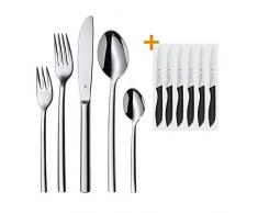 WMF Miami Besteckset, 12 Personen, 60-teilig, Monobloc-Messer, Cromargan Edelstahl poliert, glänzend, spülmaschinengeeignet + gratis 6 Vespermesser 23 cm