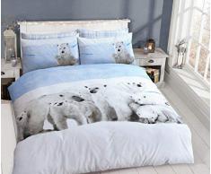 Sleepdown Bettwäsche-Set mit Kissenbezug, Motiv Eisbären, Doppelbett, Weiß