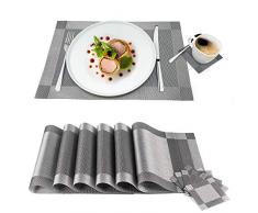 Tatkraft First | 20764 | 6er Tisch Set, 6 STK. Platzset | Silbern, PVC | Abwaschbar, Hitzebeständig | Mit 6 Extra Glasdeckchen | Für Zuhause, Restaurant