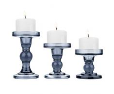 Lewondr Glas Kerzenhalter, 3 Stücke Kristallklar Kerzenständer in Unterschiedlicher Größe, Elegant Tischdekoration Teelichthalter für Romantisch Abendessen Hochzeit Weihnachten Geburtstag - Blau