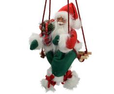 WeRChristmas Dekofigur Weihnachtsmann auf Schaukel, groß, 35 cm, Rot/Grün