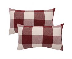 Lewondr Karierte Kissenbezug, 2 Stück Weihnachtsdekoration Atmungsaktive Wurf Kissenhülle Kissenbezüge aus Leinen Faltenfreie Wurfkissen für Dekokissen 30X50 cm - Rot & weiß