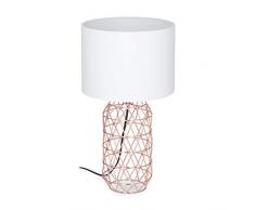 Relaxdays, weiß/rose-gold Tischlampe Gitter, runder Lampenschirm, Metallfuß, E27, Nachttischlampe, H x D: 45 x 25 cm