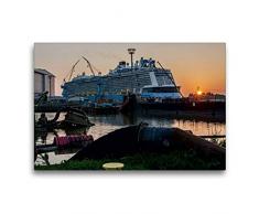 Premium Textil-Leinwand 75 x 50 cm Quer-Format Meyer Werft von der Seeschleuse aus | Wandbild, HD-Bild auf Keilrahmen, Fertigbild auf hochwertigem Vlies, Leinwanddruck von Hermann Koch