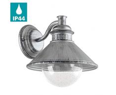 EGLO Außen-Wandlampe Albacete, 1 flammige Außenleuchte, Wandleuchte aus Stahl verzinkt, Glas: klar mit Lufteinschlüssen, Farbe: Silber-antik, Fassung: E27, IP44