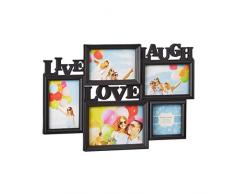 Relaxdays Bilderrahmen Live Love Laugh, 5 Bilder verschiedene Größen, 3D Collage mehrere Fotos, HxB: 31x45,5 cm, schwarz