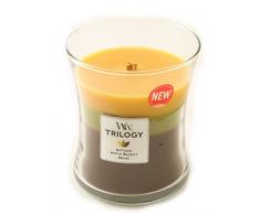 Woodwick Brauchtum im Herbst Trilogy medium duftkerze im Sanduhr-Glas, Mehrfarbig gelb/grün/braun, 9.8 x 9.5 x 11.9 cm