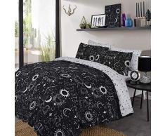 Sleepdown Bettwäsche-Set mit schwarzem Sternen-Motiv, Schwarz, Einzelbett