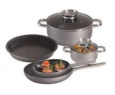 STONELINE Premium Set, 7-teilig, mit Quicheform und Glasdeckeln, induktionsgeeignet, Edelstahl Kochgeschirr, Aluminium, Silber, 0 cm, 7-Einheiten