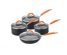 Joe leitet Easy Release Aluminium Kochgeschirr mit Antihaftbeschichtung, schwarz/orange, 4-teilig