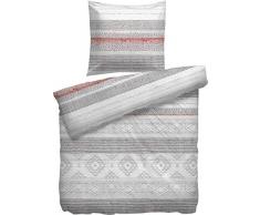 Heckett Lane Bettwäsche Flanell grau-weiß-Terra Größe 135x200 cm (80x80 cm)