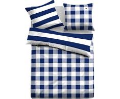 TOM TAILOR 0069838 Satin Bettwäsche Garnitur mit Kopfkissenbezug (Baumwolle) 1x 200x200 cm + 2X 80x80 cm, Indigoblau