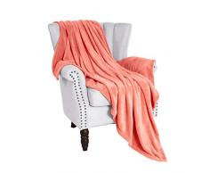Exclusivo Mezcla Große Flanell-Samt Decke und Bettdecke - Verschiedene Größen und Farben Traditionell Throw(50x70) Korallenrot