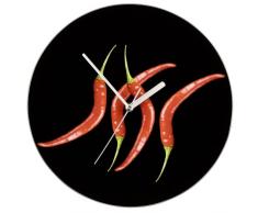 WENKO 25340100 Wanduhr Peperoni , Gehärtetes Glas, 27 x 3 x 27 cm, Mehrfarbig