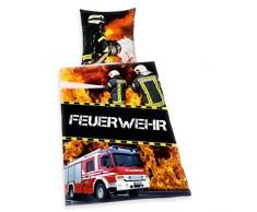 Herding Young Collection Bettwäsche-Set, Feuerwehr Wendemotiv, Bettbezug 135 x 200 cm, Kopfkissenbezug 80 x 80 cm, Baumwolle/Renforcé
