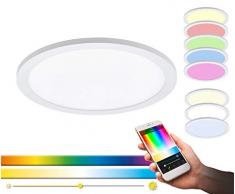 EGLO connect LED Deckenleuchte SARSINA-C Panel, Smart Home Deckenlampe, Material: Aluminium, Kunststoff, Farbe: Weiß, Ø 300 mm, inkl. Fernbedienung, dimmbar, Weißtöne und Farben einstellbar