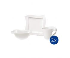 Villeroy & Boch NewWave Frühstücks-Set für zwei Personen, 6-teilig, Premium Porzellan, Weiß