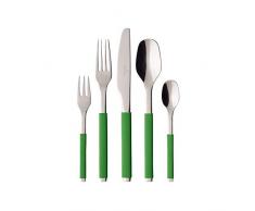 Villeroy & Boch S+ Green Apple Tafelbesteck für bis zu 6 Personen, 30-teilig, Edelstahl, Griff mit grünem Silikon ummantelt