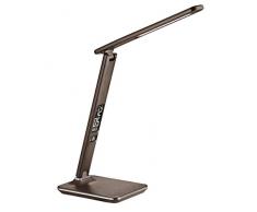 Solight Schreibtischlampe mit Display, 9W, Lichttemperaturwahl, Leder, braun, ABS 9 W, Medium
