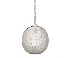 Relaxdays Kugel Pendelleuchte mit Lochmuster, Hängelampe H x D: 41 x 27 cm, Lampe aus Nickel in Sieb Optik, silber