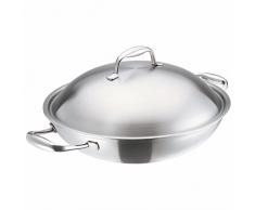 KUHN RIKON 37036 Kochgeschirr Pfanne Wok High Dome Wok 32cm mit Deckel Mehrschichtmaterial Edelstahl mit 2 Seitengriffen
