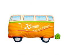 Die Geschenkewelt 46500 Plüschkissen Bus, Figurenkissen in Bus-Form, Kissen mit Komm Lass Uns abhauen, 26 cm x 42 cm, Orange