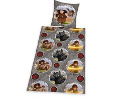 Herding DREAMWORKS DRAGONS Bettwäsche-Set, Wendekissenbezug, Bettbezug 135 x 200 cm, Kopfkissenbezug 80 x 80 cm, Baumwolle/Renforcé