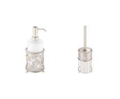 InterDesign 86745EU Vine Seifenspender, weiß / satiniert + Vine Toilettenbürste, weiß / satiniert